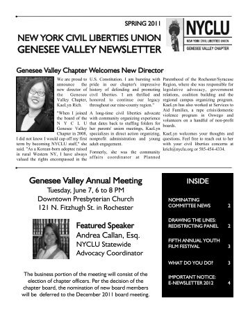 NYCLU Genesee Valley Chapter Newsletter Spring 2011