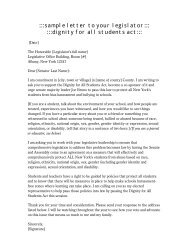 sample letter to your legislator::: :::dignity for all students act