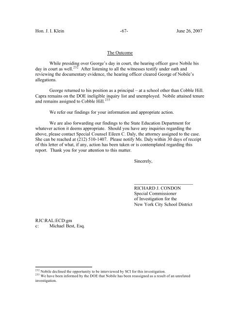 Cobble Hill letter to klein - Special Commissioner of Investigation