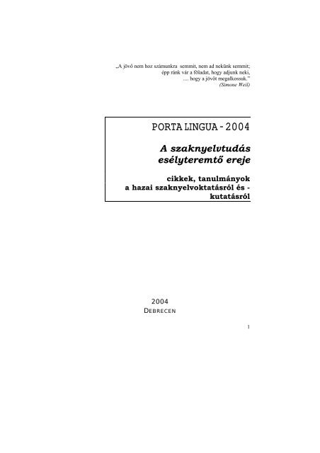 porta lingua - 2004 - BME GTK IDegennyelvi KÃ¶zpont - Budapesti ...