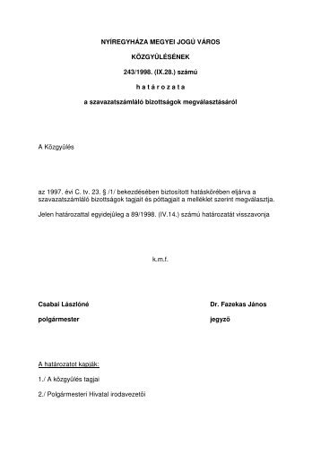 NYÃREGYHÃZA MEGYEI JOGÃ VÃROS KÃZGYÃLÃSÃNEK 243 ...