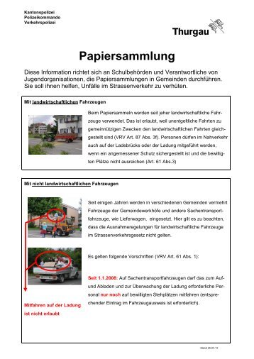 Merkblatt Papiersammlung - Tipps der Kantonspolizei Thurgau