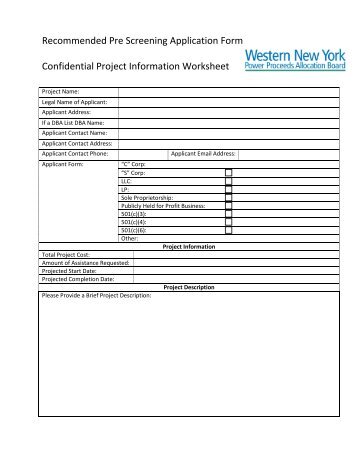 Recommended Pre Screening Application Form Confidential Project ...