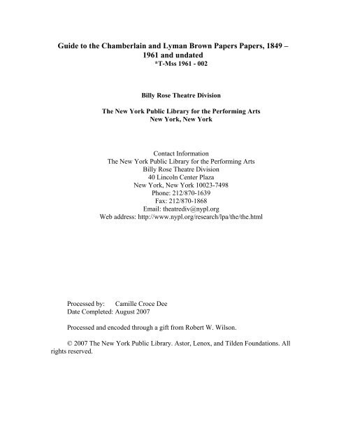 View PDF finding aid (590.79 KB) - New York Public Library