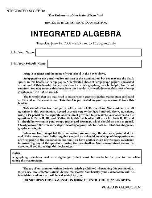 Integrated Algebra Regents Exam 2008