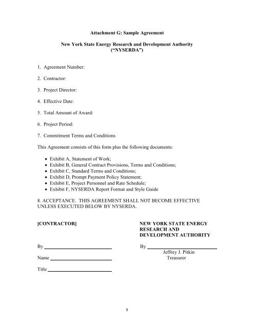 Attachment G: Sample Agreement - nyserda - New York State