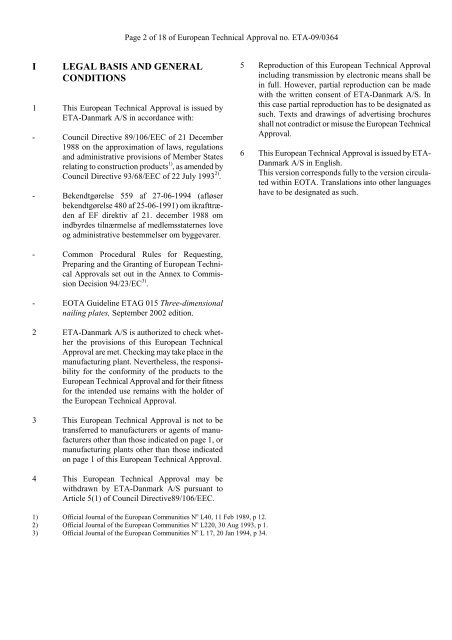 European Technical Approval ETA-09/0364 - ETA-Danmark