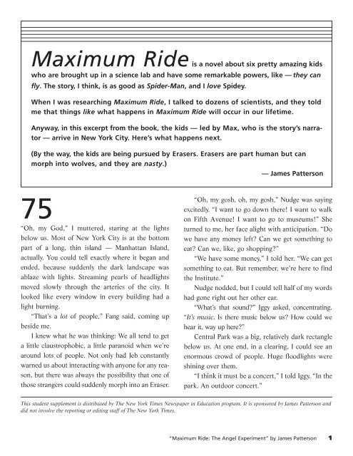 Excerpt of "Maximum Ride: The Angel Experiment" - New York Times