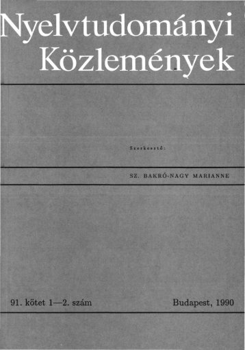 NyelvtudomÃ¡nyi kÃ¶zlemÃ©nyek 91. kÃ¶tet (1990)
