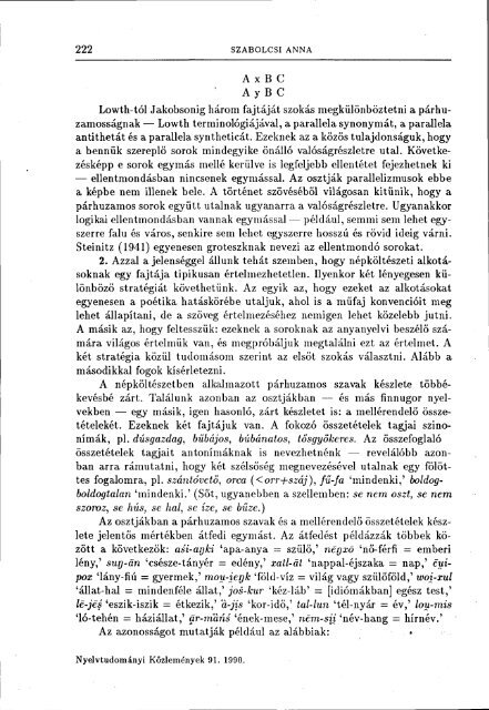 NyelvtudomÃ¡nyi kÃ¶zlemÃ©nyek 91. kÃ¶tet (1990)