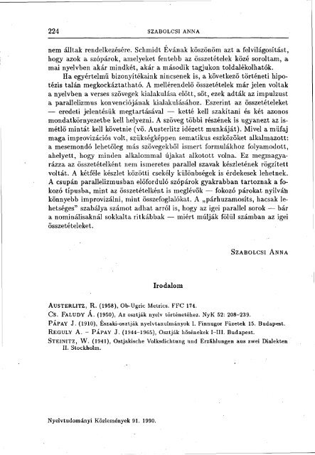 NyelvtudomÃ¡nyi kÃ¶zlemÃ©nyek 91. kÃ¶tet (1990)