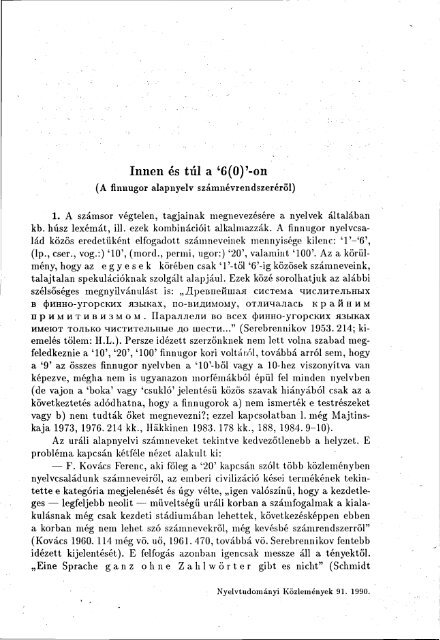 NyelvtudomÃ¡nyi kÃ¶zlemÃ©nyek 91. kÃ¶tet (1990)