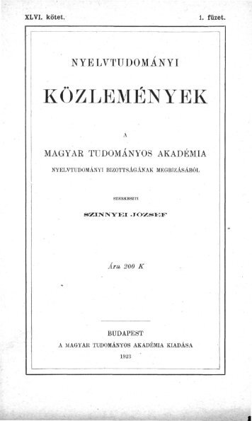 Nyelvtudományi közlemények 46. kötet (1923) - MTA ...