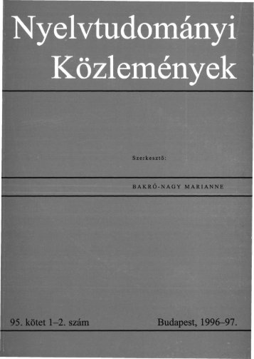 Nyelvtudományi közlemények 95. kötet (1996-1997) - MTA ...