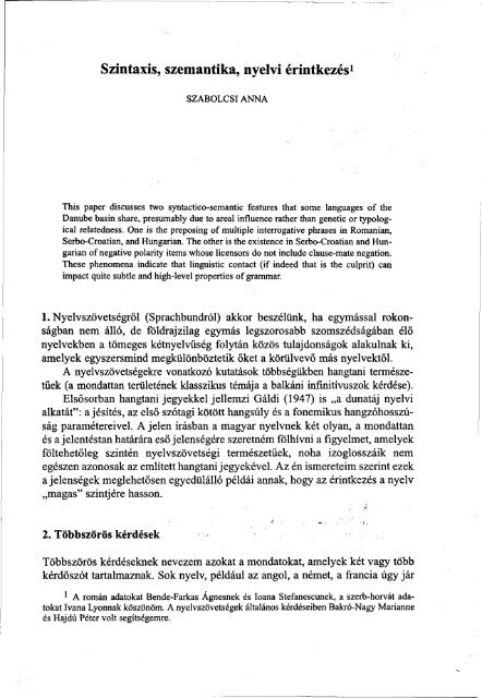 Nyelvtudományi közlemények 95. kötet (1996-1997) - MTA ...