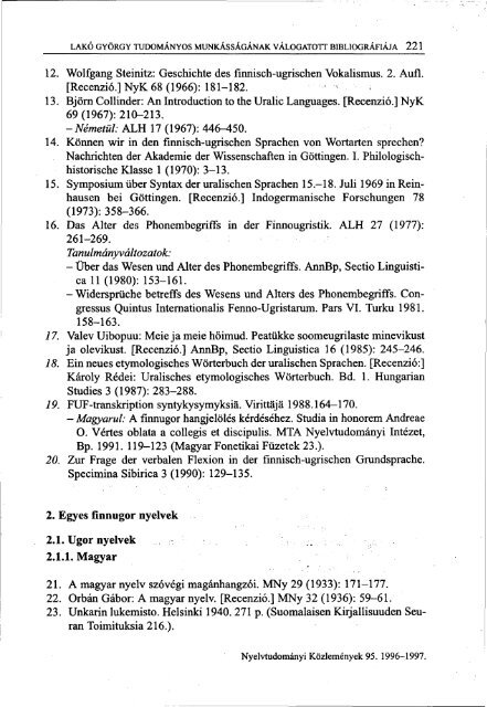 Nyelvtudományi közlemények 95. kötet (1996-1997) - MTA ...