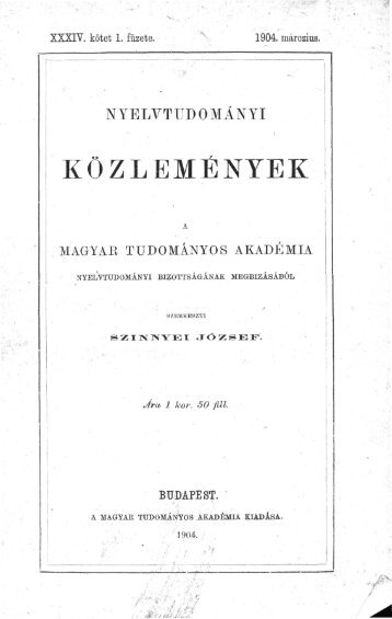 Nyelvtudományi közlemények 34. kötet (1904)