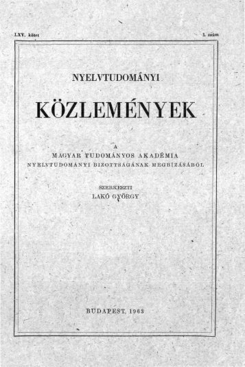 Nyelvtudományi közlemények 65. kötet (1963)