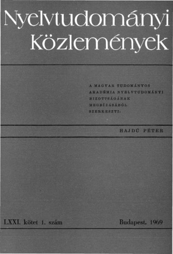 Nyelvtudományi közlemények 71. kötet (1969) - MTA ...