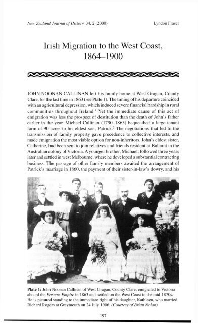 Irish Migration to the West Coast, 1864-1900 - New Zealand Journal ...