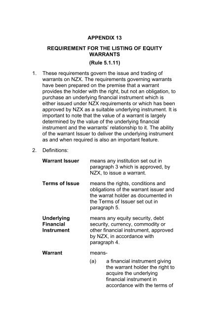 NZSX/ NZDX Listing Rules APPENDIX 1 Part A (Rules 10.4.2 ... - NZX