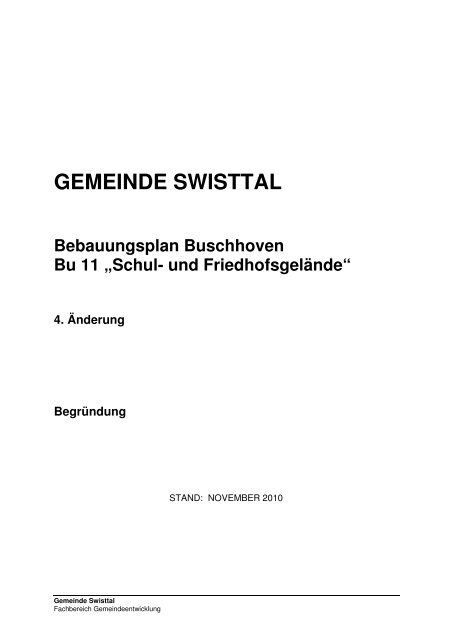 GEMEINDE SWISTTAL Bebauungsplan Buschhoven Bu ... - O-sp.de