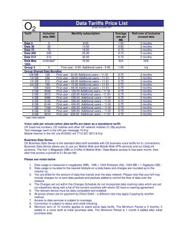 Data Tariffs Price List - O2