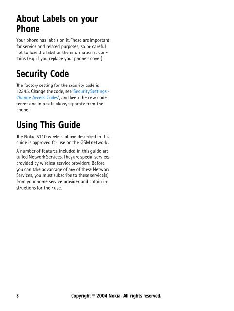 User's Guide for Nokia 5110