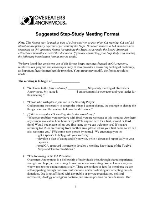 Suggested Step-Study Meeting Format - Overeaters Anonymous