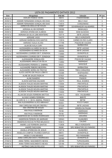 lista de pagamento dativos 2012 - Ordem dos Advogados do Brasil