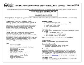 Highway Construction Inspection Training Program - Oacett