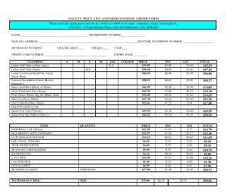 OACETT PRICE LIST AND MERCHANDISE ORDER FORM