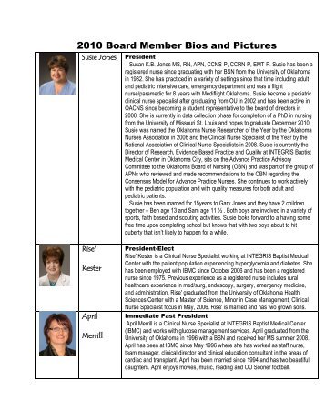 2010 Board Member Bios and Pictures - Oacns.org