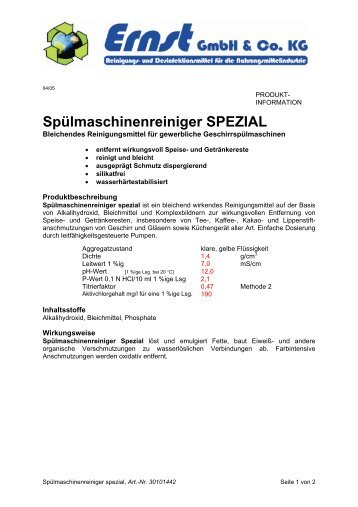 Spülmaschinenreiniger SPEZIAL - Ernst GmbH & Co. KG