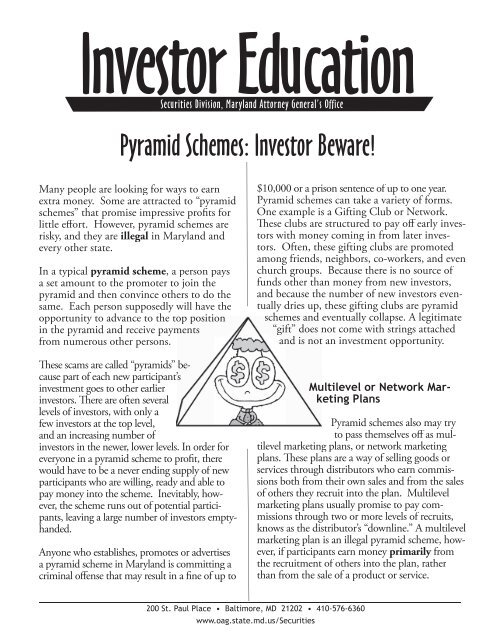 Pyramid Schemes - Maryland Attorney General
