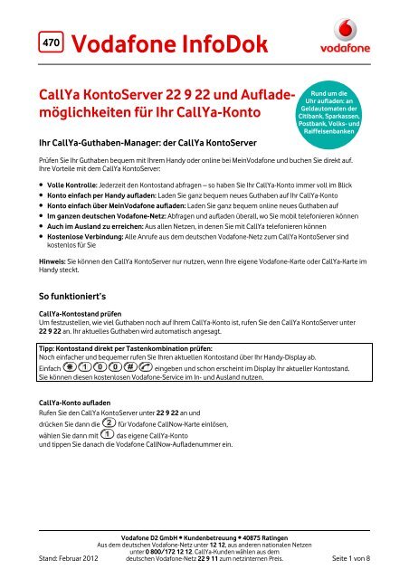 Infodok 470: Callya Kontoserver (22 9 22) und Auflade - Vodafone