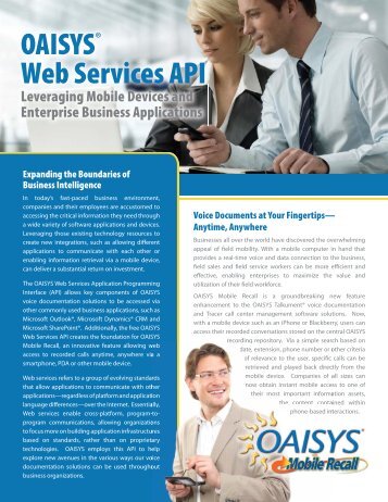 OAISYS® Web Services API