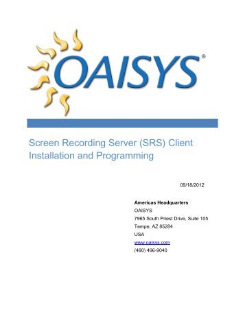 Screen Recording Server (SRS) Client Installation and ... - Oaisys