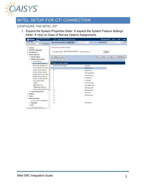 Mitel SRC Integration Guide - Oaisys