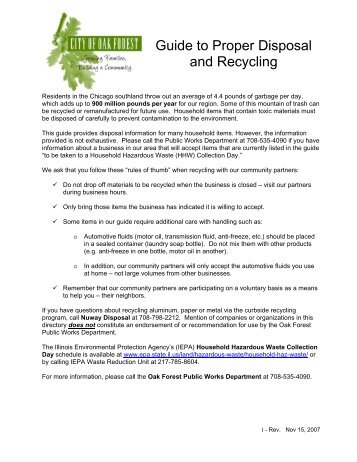 Guide to Proper Disposal and Recycling - City of Oak Forest