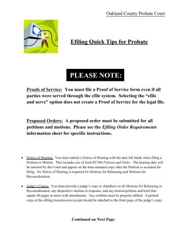 Oakland County Probate Court Efiling Quick Tips for Probate â Page 1