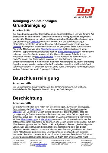 Reinigung von Steinbelägen Grundreinigung - Dr. Jacob GmbH