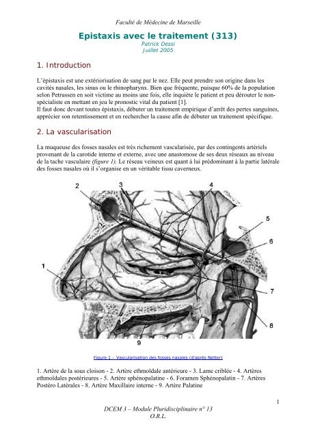 Epistaxis avec le traitement (313) - Serveur pÃ©dagogique de la ...