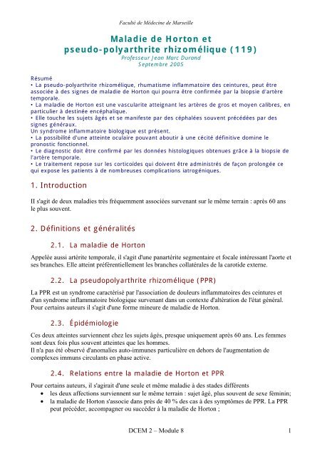 Item 119 Maladie De Horton Et Pseudopolyarthrite Rhizoma C Lique