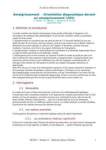 Amaigrissement - Orientation diagnostique devant - Serveur ...