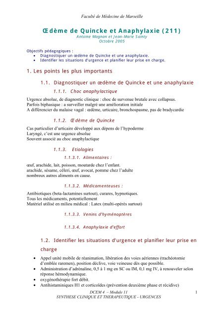 ådãme De Quincke Et Anaphylaxie 211 Serveur Pã - 