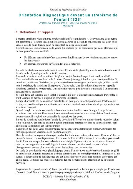 Orientation Diagnostique Devant Un Strabisme De L Enfant Serveur