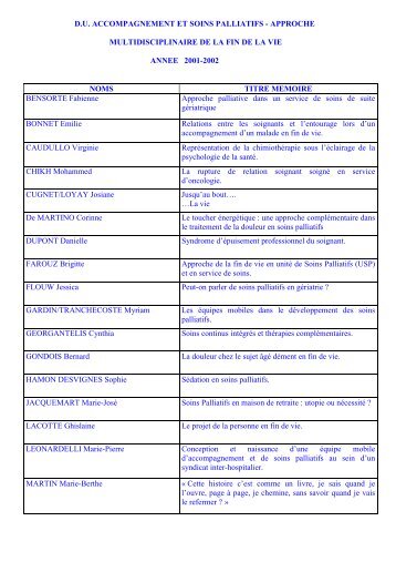 D.U. ACCOMPAGNEMENT ET SOINS PALLIATIFS - APPROCHE ...