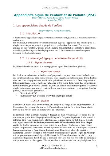 Appendicite aiguÃ« de l'enfant et de l'adulte (224) - Serveur ...