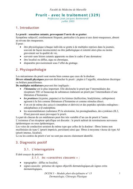 Prurit - avec le traitement (329) - Serveur pÃ©dagogique de la FacultÃ© ...